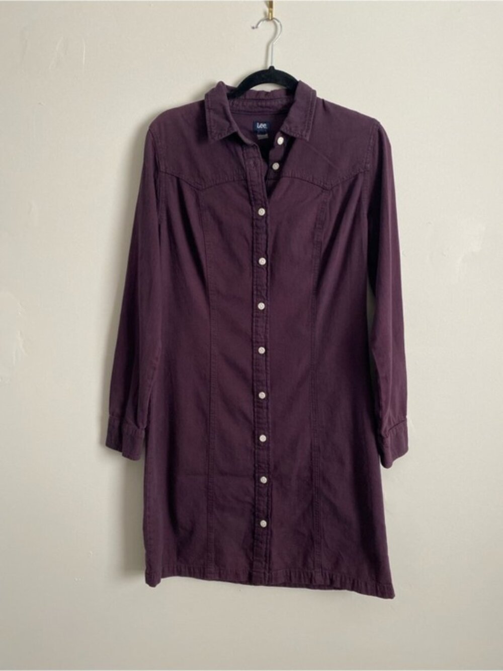 Lee Heritage Western Denim Button-Front Shirt Dress Plum Sm 100% Cotton Cowgirl